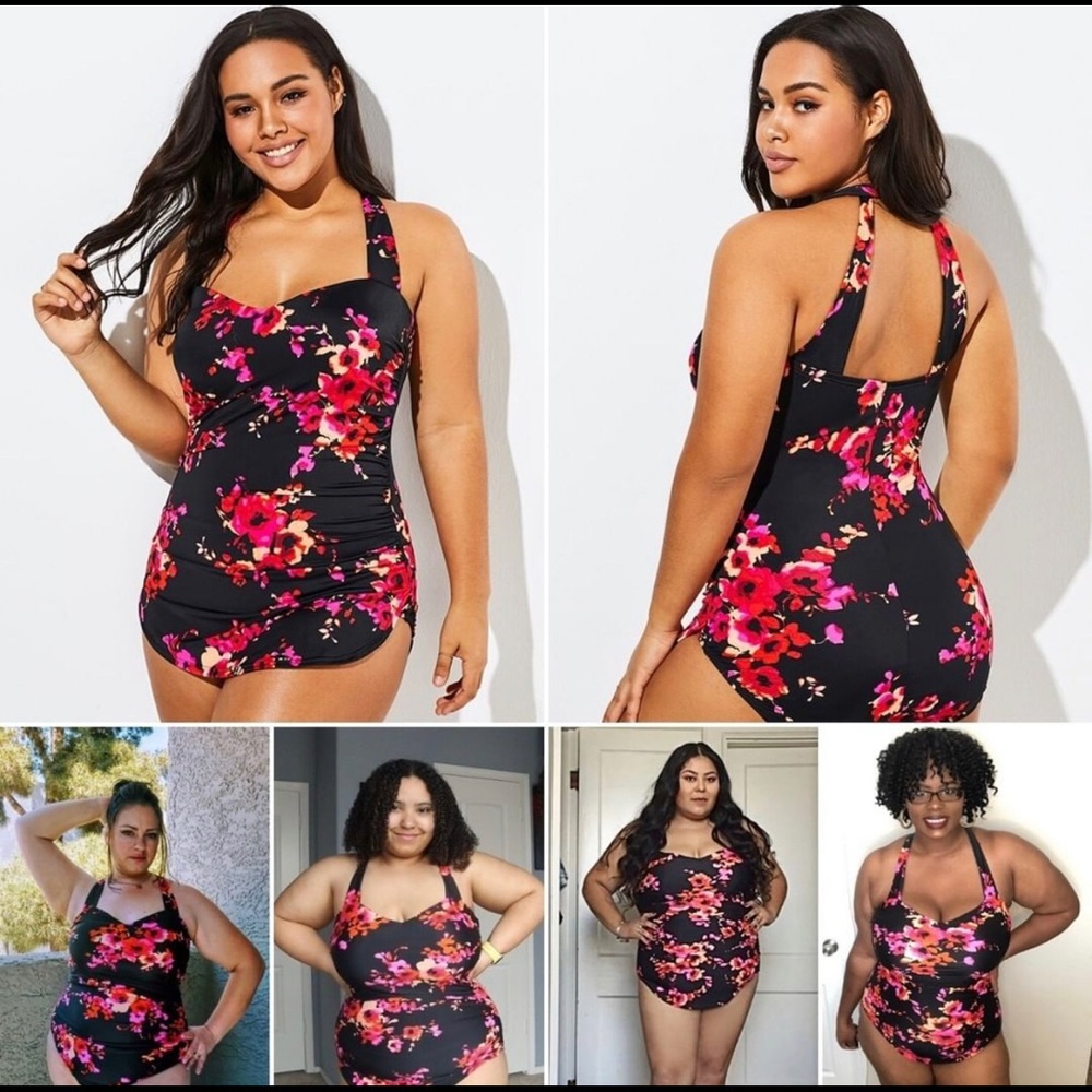 Poppies H-Back Sarong Front One Piece Swimsuit